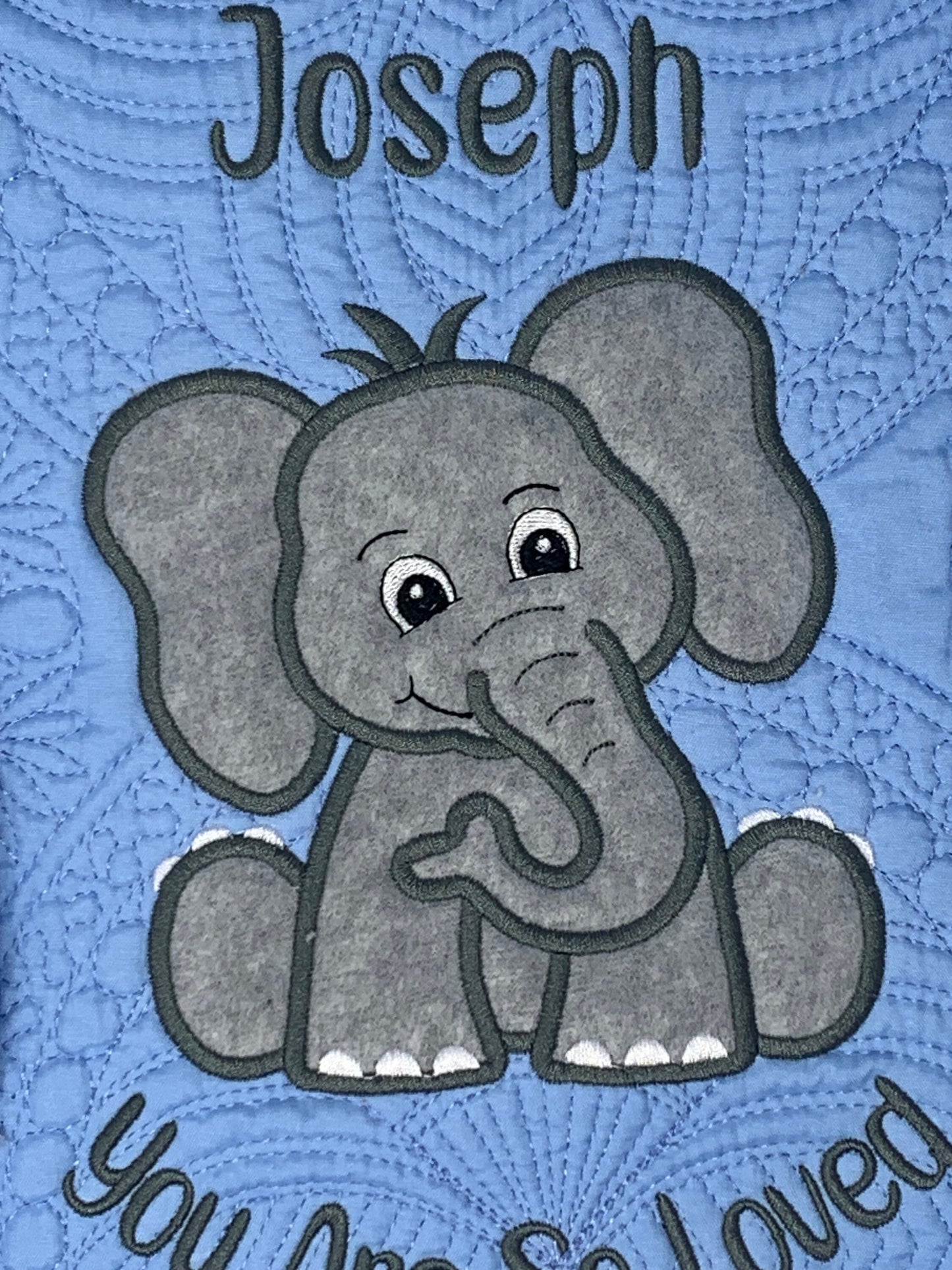 Blue Elephant Quilt, Personalized, Baby Elephant Blanket, Applique, Blue Quilt, Embroidered Name, Custom Baby Quilt