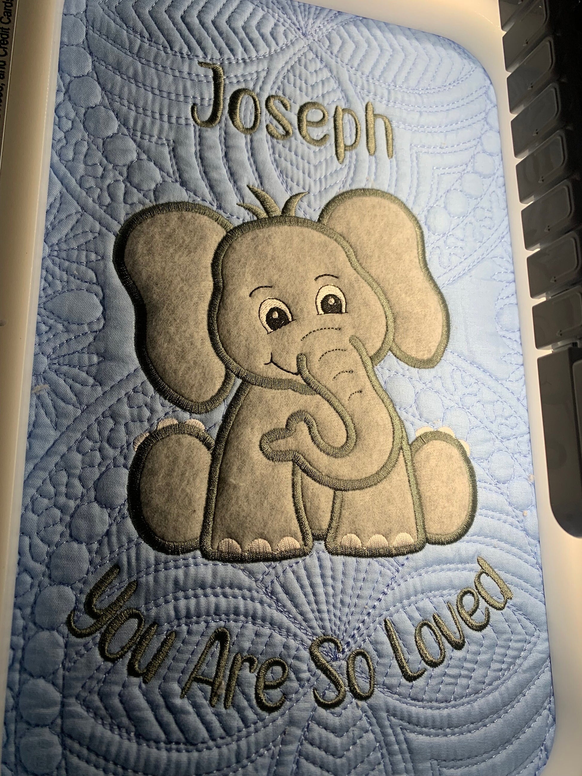Blue Elephant Quilt, Personalized, Baby Elephant Blanket, Applique, Blue Quilt, Embroidered Name, Custom Baby Quilt