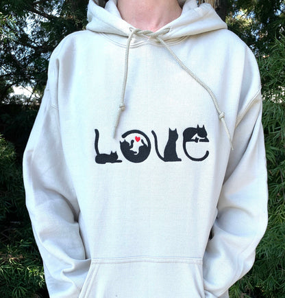 Cat Love Sweatshirt, Woman's Hoodie, Sand, Cat Lover Gift, Valentine’s Day, Heart