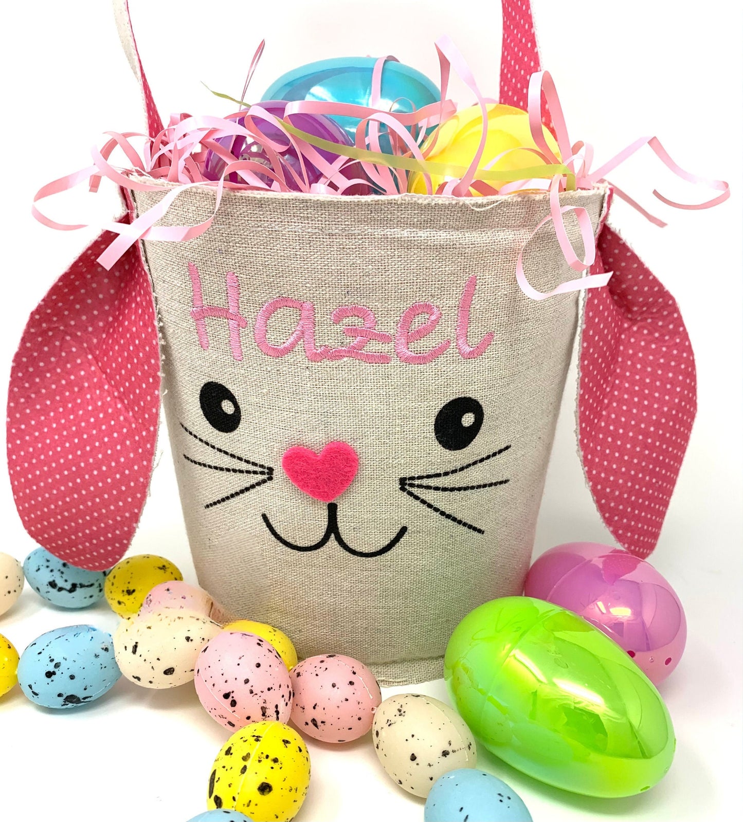Easter Bunny Basket, Custom Embroidery Personalization, Canvas, Child’s name