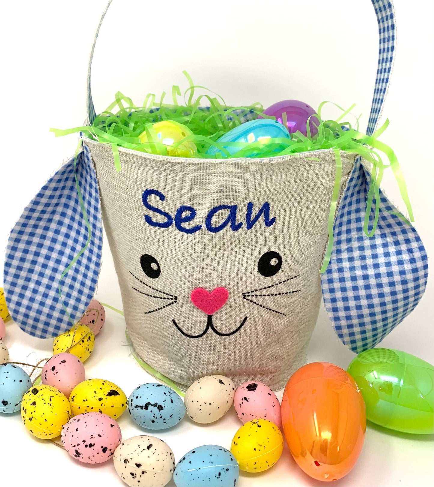 Easter Bunny Basket, Custom Embroidery Personalization, Canvas, Child’s name