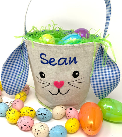 Easter Bunny Basket, Custom Embroidery Personalization, Canvas, Child’s name