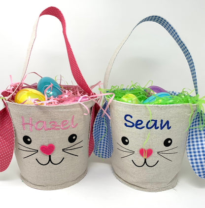 Easter Bunny Basket, Custom Embroidery Personalization, Canvas, Child’s name