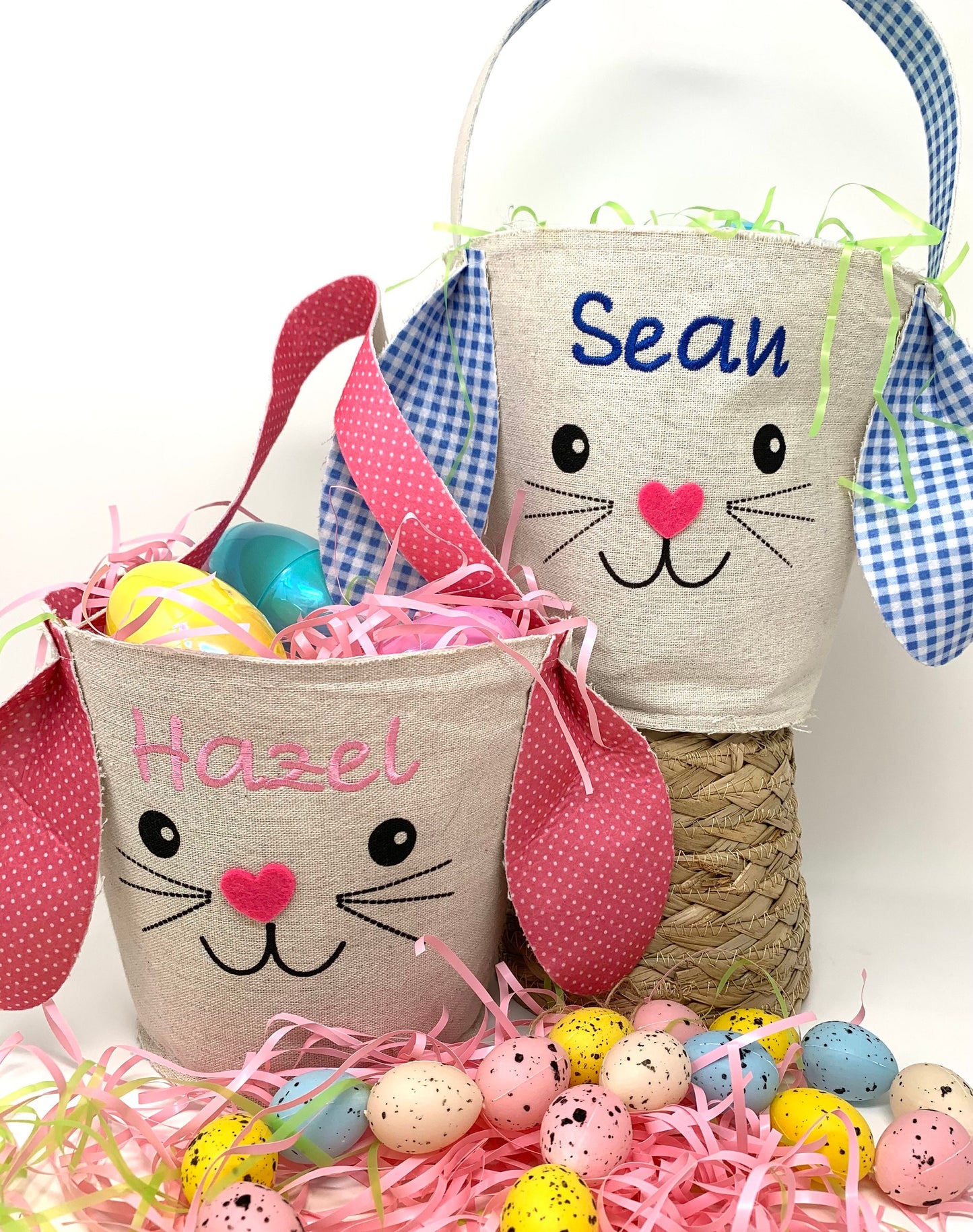 Easter Bunny Basket, Custom Embroidery Personalization, Canvas, Child’s name