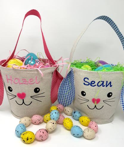 Easter Bunny Basket, Custom Embroidery Personalization, Canvas, Child’s name