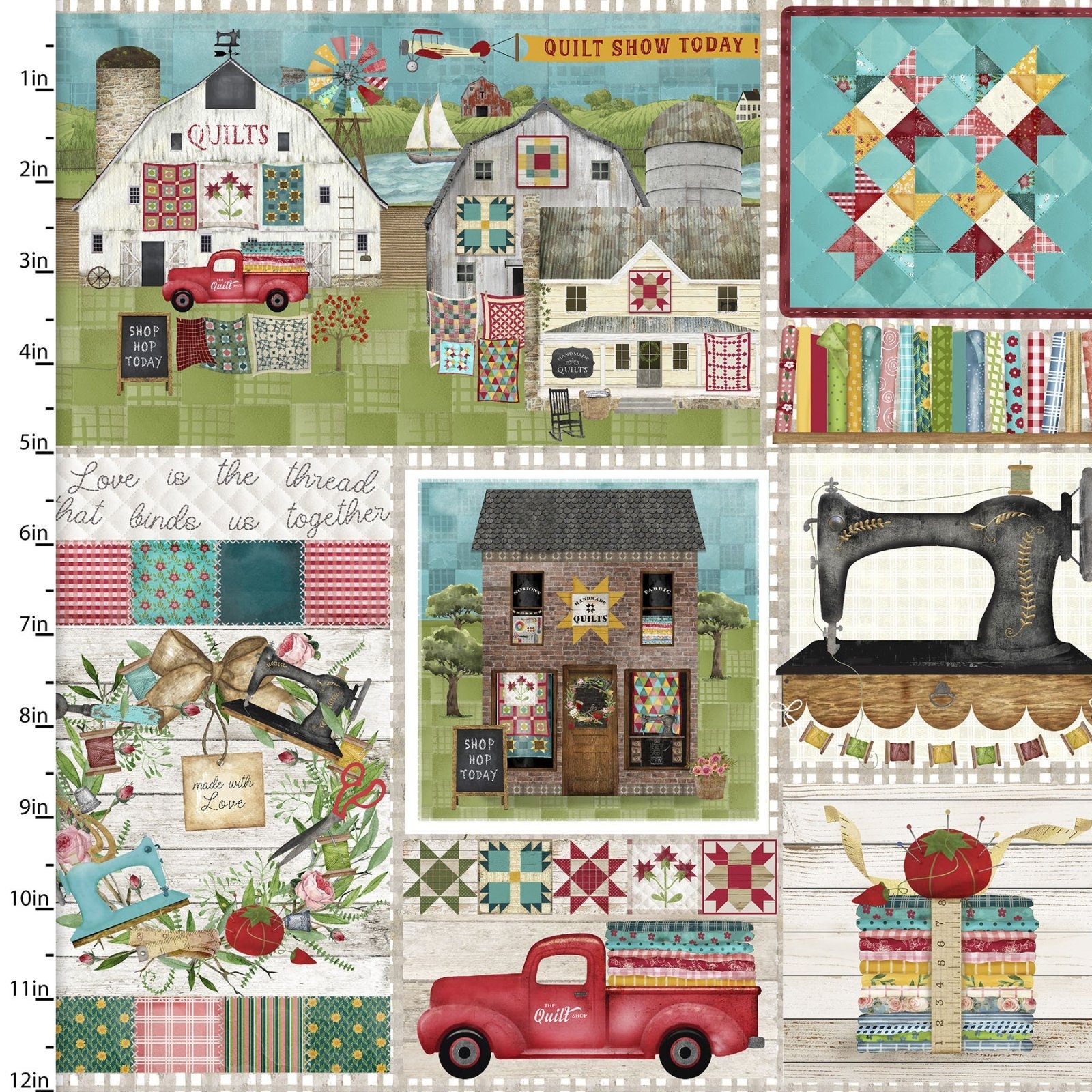 Sewing Fabric, Multi Patchwork, Keepsake Patch yardage, Sewing Machine, Quilts, Barn, 21699-MLT
