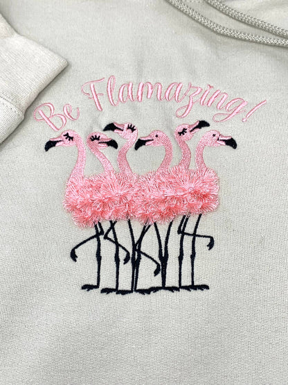 Flamingo Hoodie Sweatshirt, Woman's Beige Hoodie, Pink, Sand. Black
