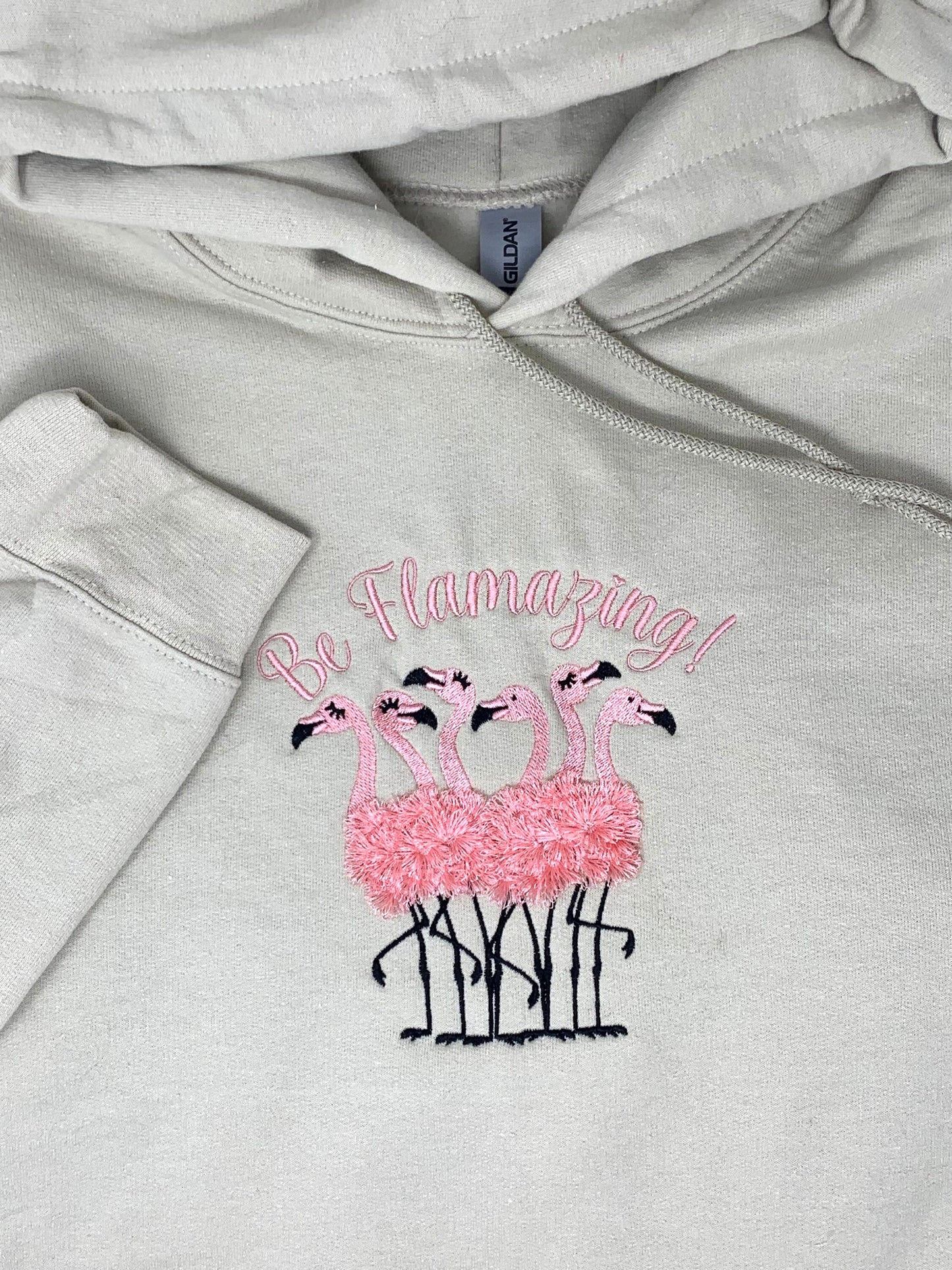 Flamingo Hoodie Sweatshirt, Woman's Beige Hoodie, Pink, Sand. Black