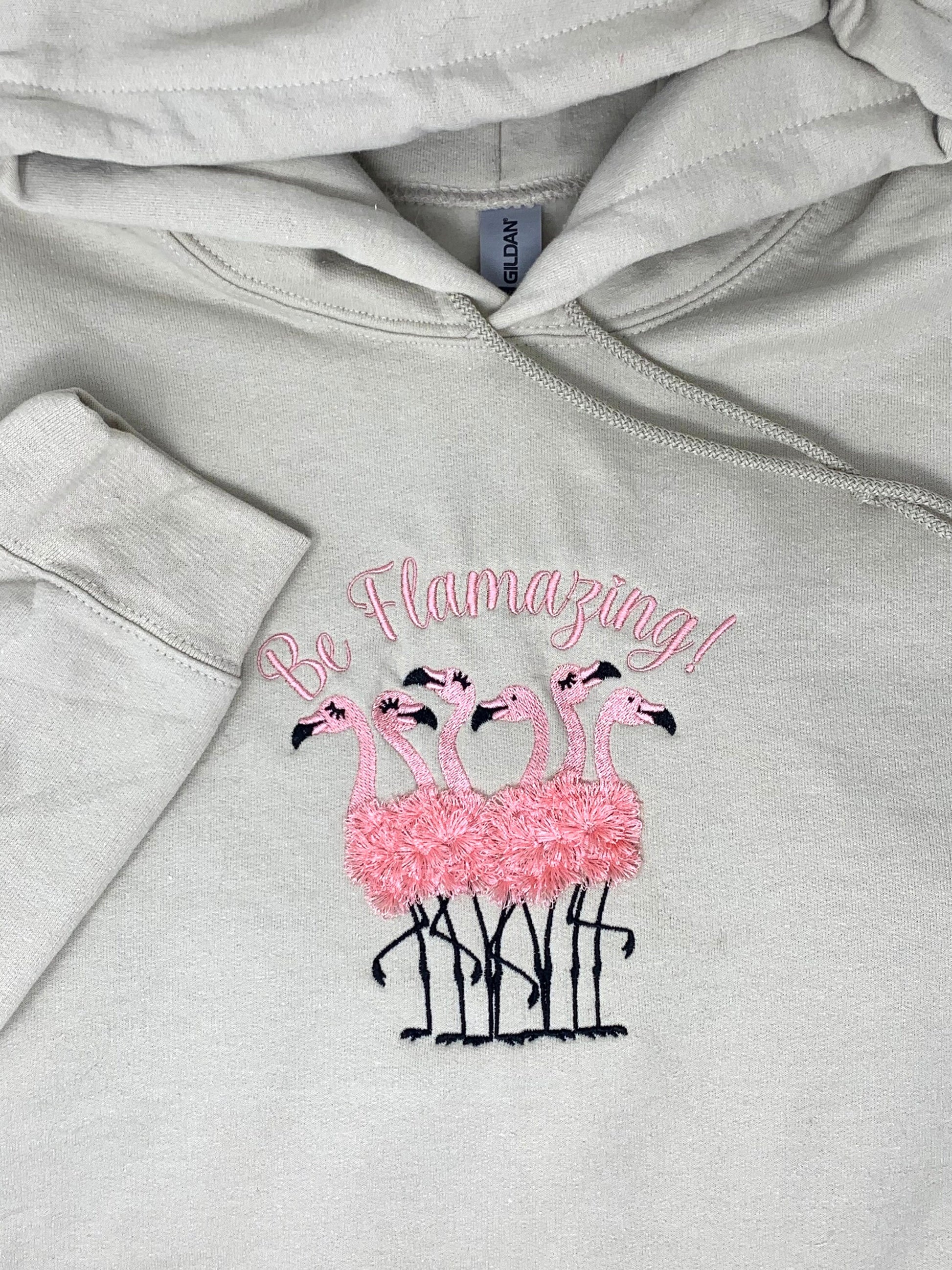 Flamingo Hoodie Sweatshirt, Woman's Beige Hoodie, Pink, Sand. Black