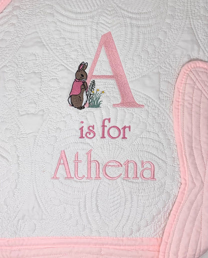 Bunny Baby Girl Quilt, Personalized, Baby Blanket, Pink Quilt, New Baby Gift, Embroidered Name, Custom Baby Quilt, Baby's Name