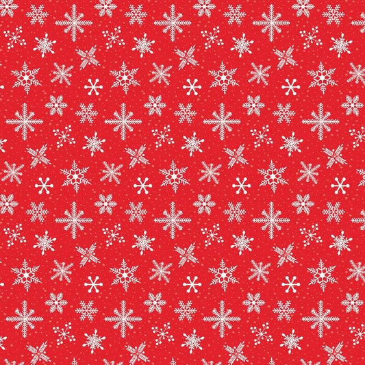 Christmas Fabric, Red Snowflakes, Prairie Christmas, Red, White, Poppie Cotton, Cotton Yardage, PC24351