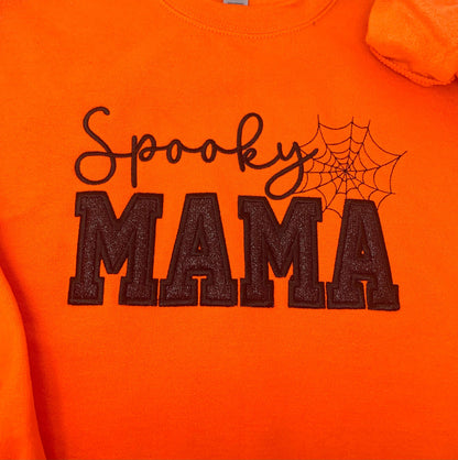 Halloween Spooky Mama Orange Crew Neck Sweat Shirt- Free Shipping