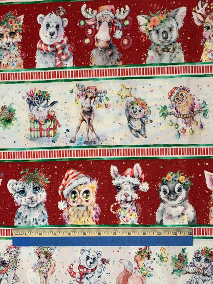 Christmas Animal Stripe, Little Darlings Christmas, Character Border Stripe yardage, P&B Textiles