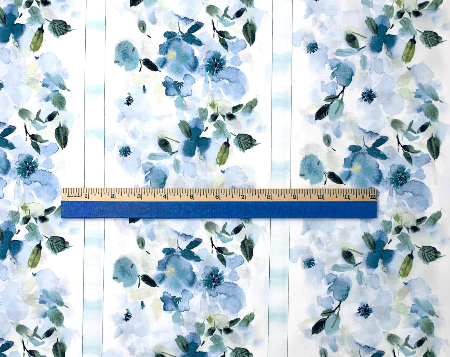 Enchantment Blue Repeating Floral Stripe Yardage, Wilmington Prints