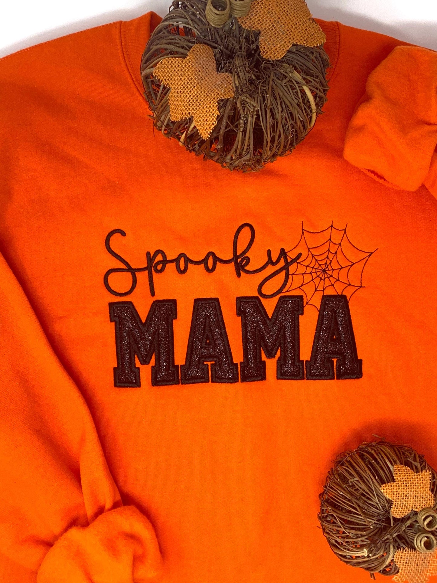 Halloween Spooky Mama Orange Crew Neck Sweat Shirt- Free Shipping