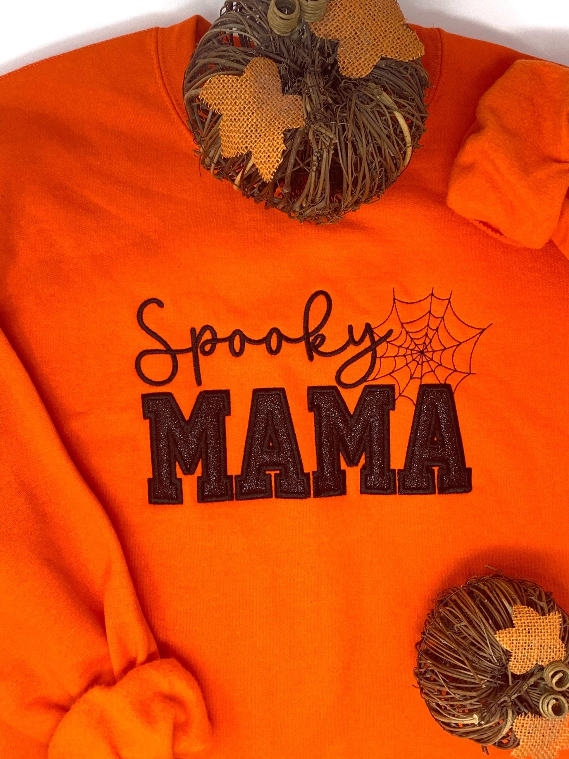 Halloween Spooky Mama Orange Crew Neck Sweat Shirt- Free Shipping