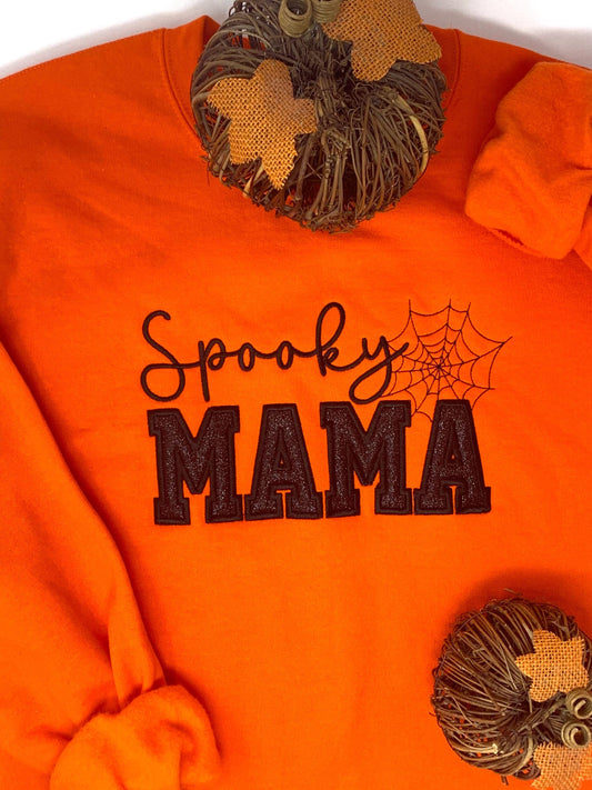 Halloween Spooky Mama Orange Crew Neck Sweat Shirt- Free Shipping