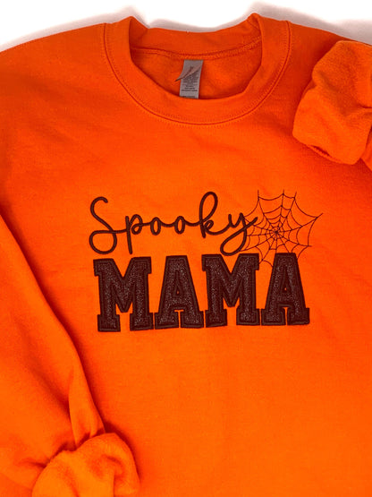 Halloween Spooky Mama Orange Crew Neck Sweat Shirt- Free Shipping
