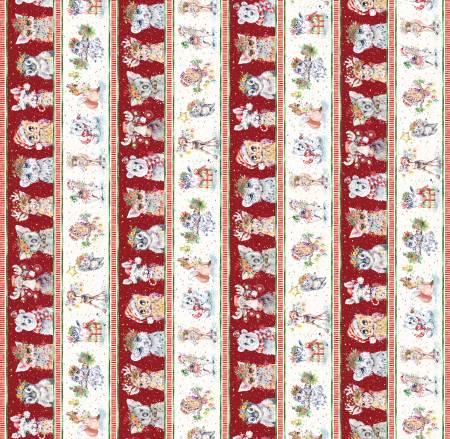 Christmas Animal Stripe, Little Darlings Christmas, Character Border Stripe yardage, P&B Textiles