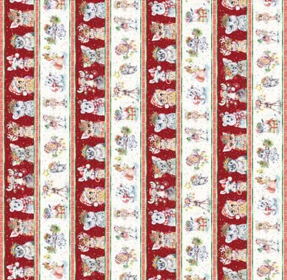 Christmas Animal Stripe, Little Darlings Christmas, Character Border Stripe yardage, P&B Textiles