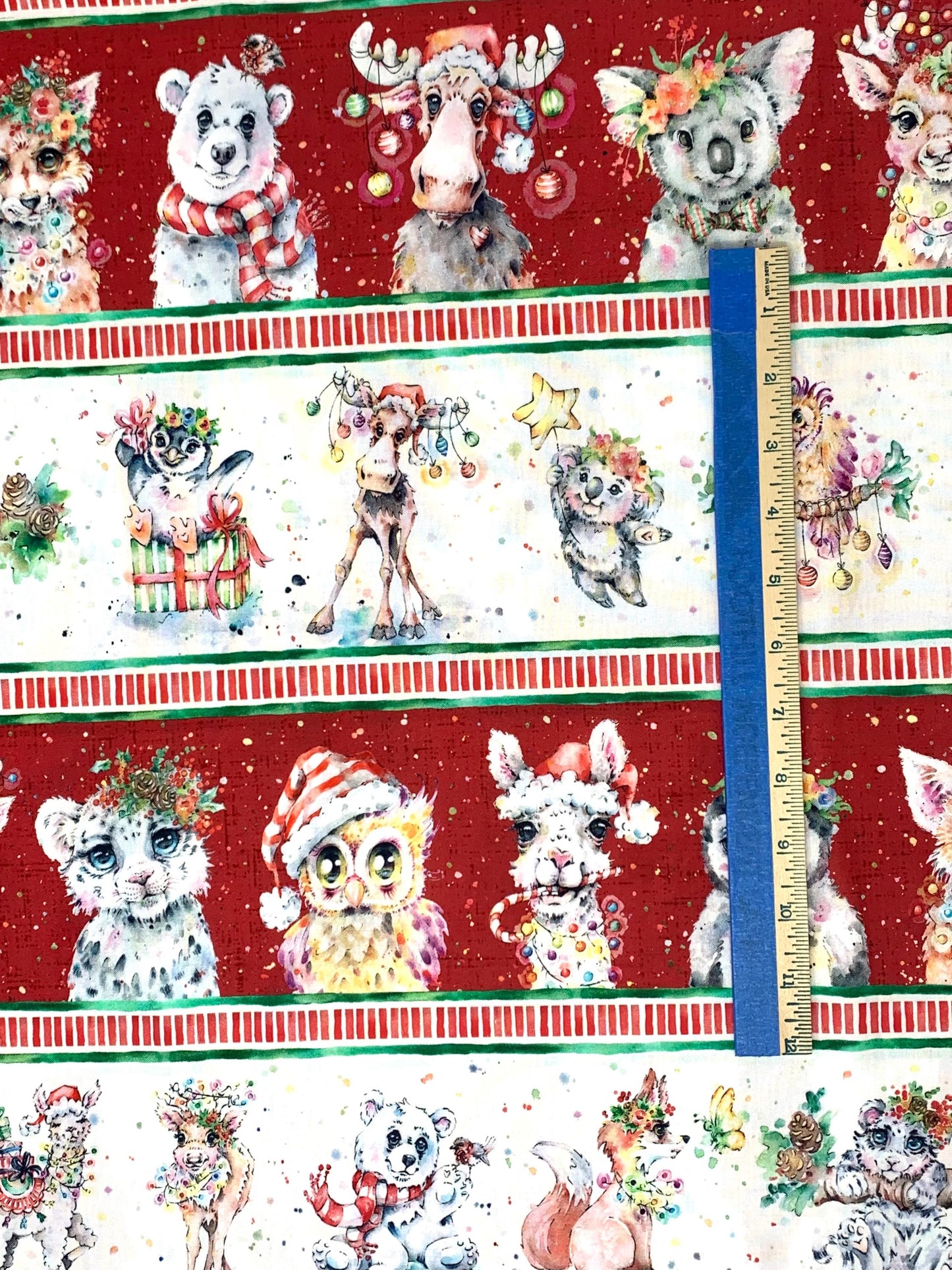 Christmas Animal Stripe, Little Darlings Christmas, Character Border Stripe yardage, P&B Textiles