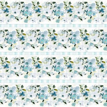 Enchantment Blue Repeating Floral Stripe Yardage, Wilmington Prints