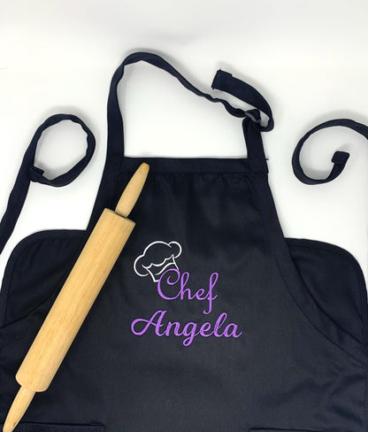 Chef Cook Apron, Black Apron, Embroidered, Personalized Gift
