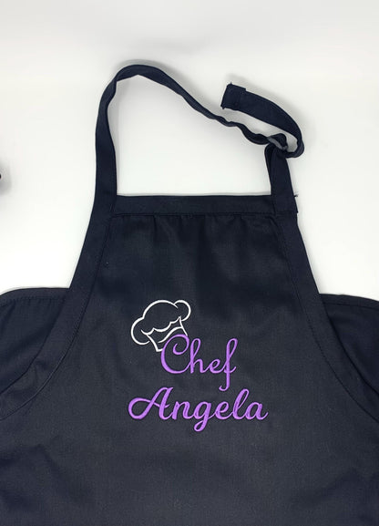Chef Cook Apron, Black Apron, Embroidered, Personalized Gift