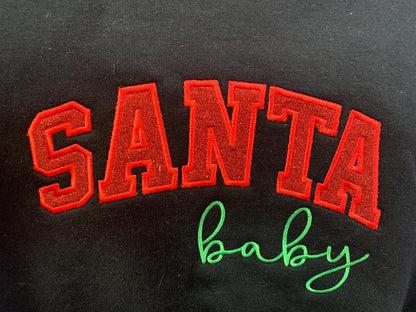 Christmas Santa Baby, Black, Red Glitter, Crew Neck Sweat Shirt- Free Shipping