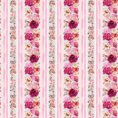 Floral Rose Border yardage, Bellerose 11 inches, Spring Floral yardage, Pink Roses, Timeless Treasures