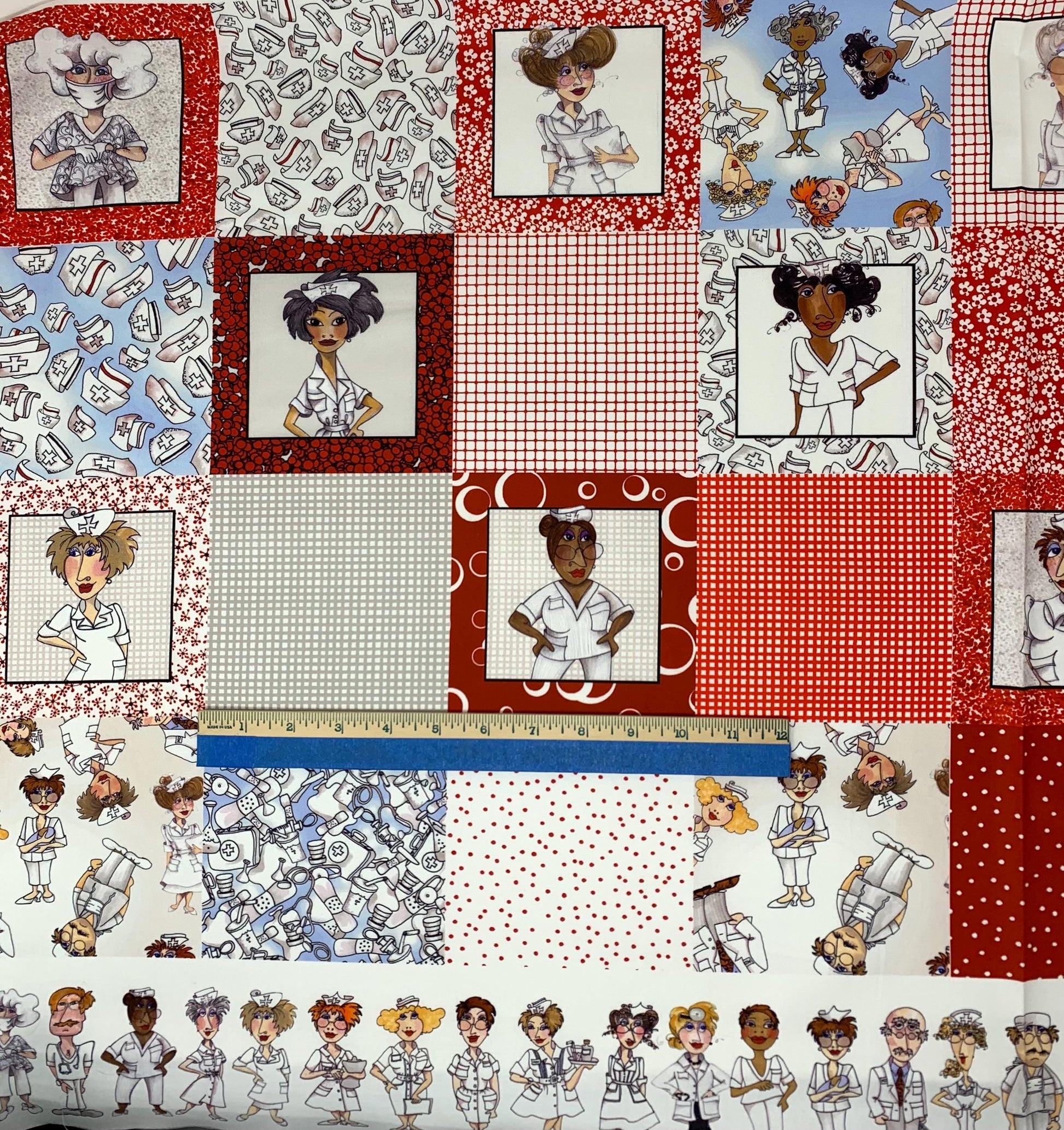 Nurse Fabric Panel, Medley Nifty Nurses Faric Panel, Loralie Designs