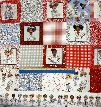 Nurse Fabric Panel, Medley Nifty Nurses Faric Panel, Loralie Designs