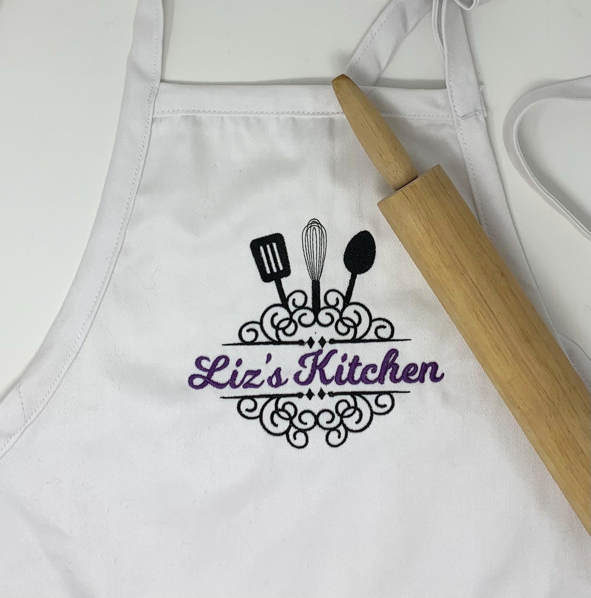 Apron, Chef, Cook, Personalized Custom Apron, Kitchen Apron, Split Utensils, Black, Blue, Red, White Apron, Embroidered, Personalized Gift