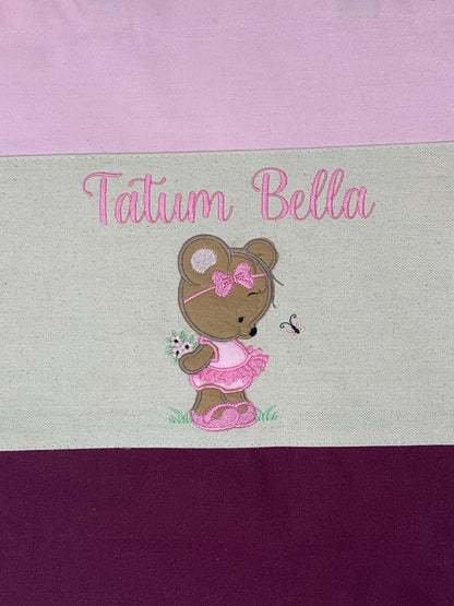 Girl Tote Bag, Ballerina Bear applique, Personalized, Canvas Tote, Baby Bag, Book Bag Tote