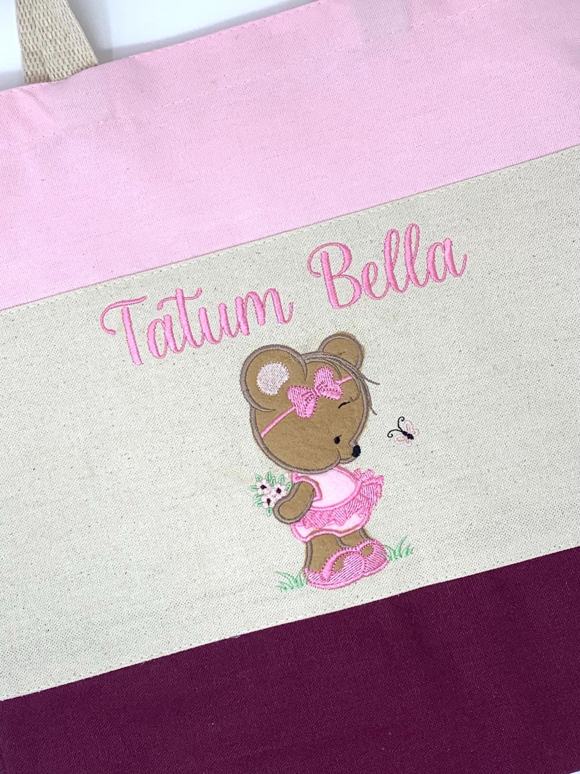 Girl Tote Bag, Ballerina Bear applique, Personalized, Canvas Tote, Baby Bag, Book Bag Tote
