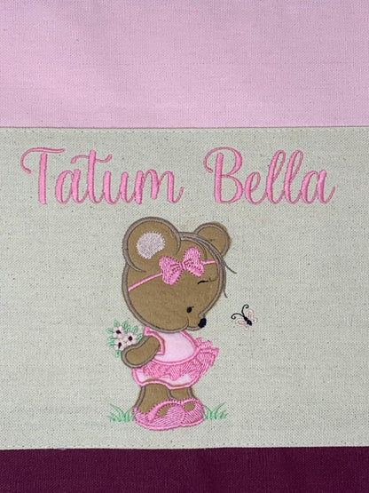 Girl Tote Bag, Ballerina Bear applique, Personalized, Canvas Tote, Baby Bag, Book Bag Tote