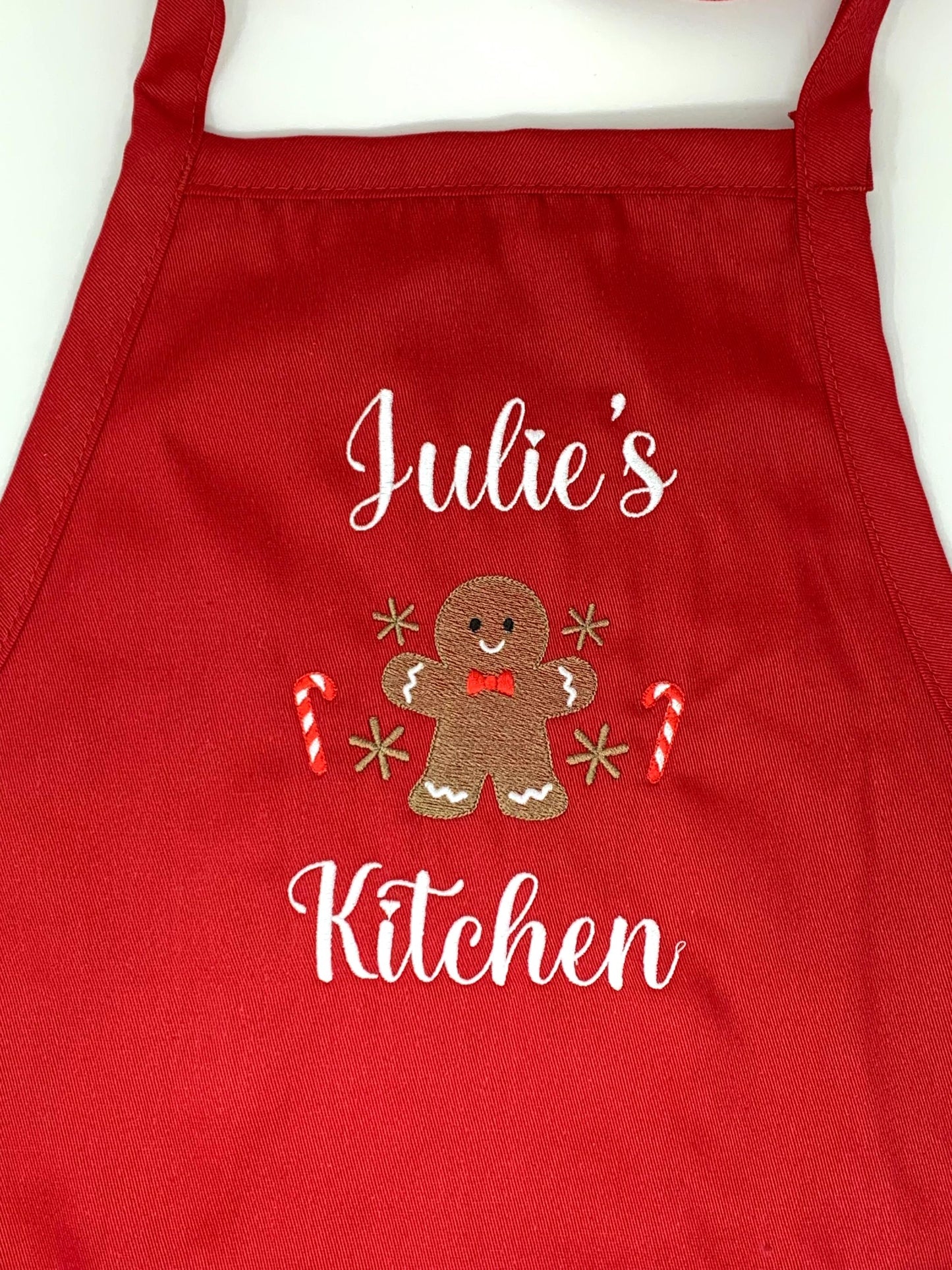 Christmas Gingerbread Apron, Red Apron, Embroidered, Personalized, Kitchen Apron