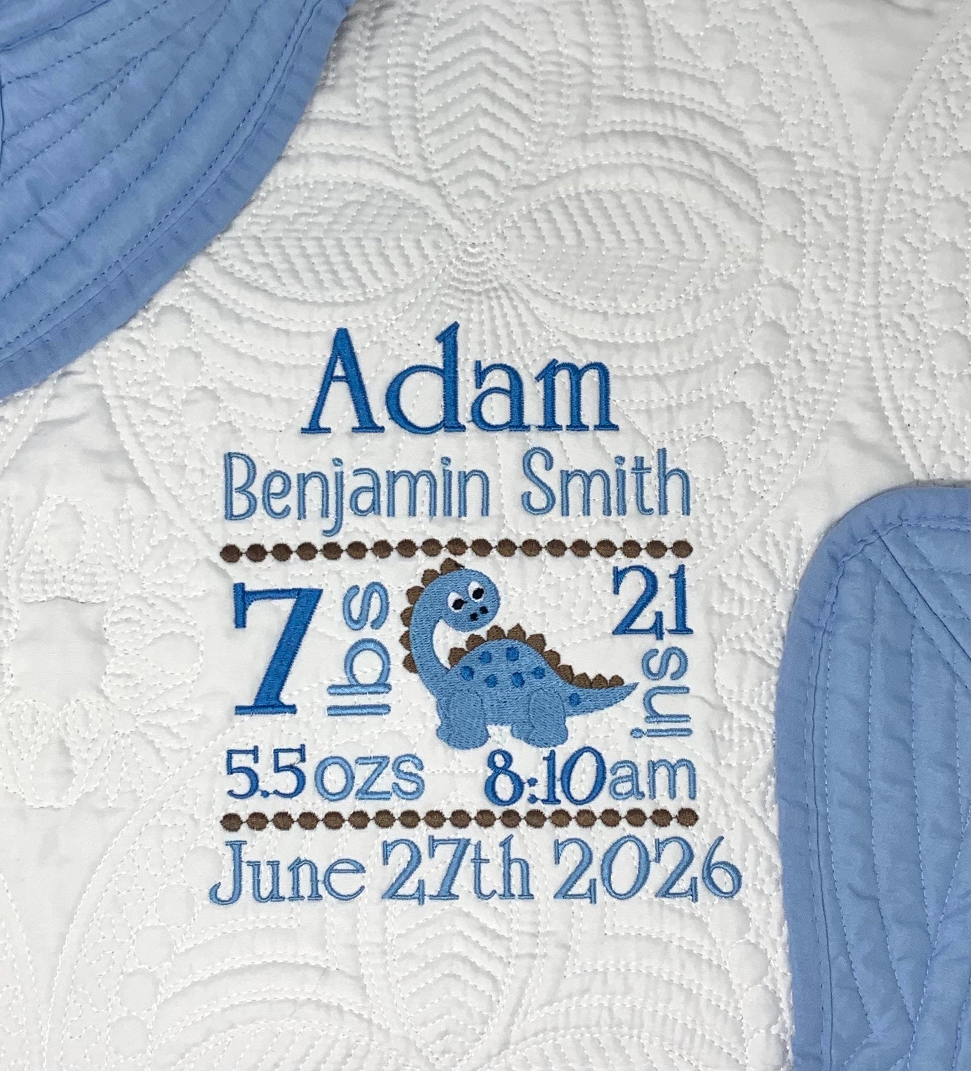 Baby Boy Quilt, Personalized, Baby Birth Statistics, Baby Blanket, Blue Quilt, New Baby Gift, Embroidered Name, Custom Baby Quilt