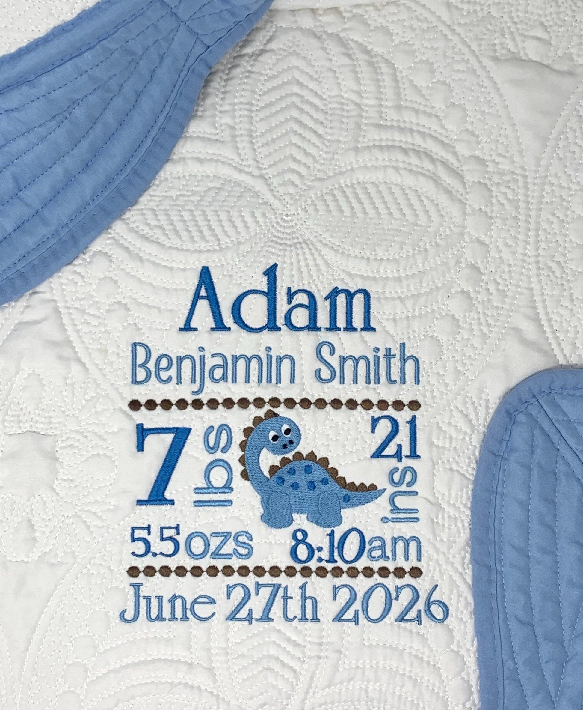 Baby Boy Quilt, Personalized, Baby Birth Statistics, Baby Blanket, Blue Quilt, New Baby Gift, Embroidered Name, Custom Baby Quilt