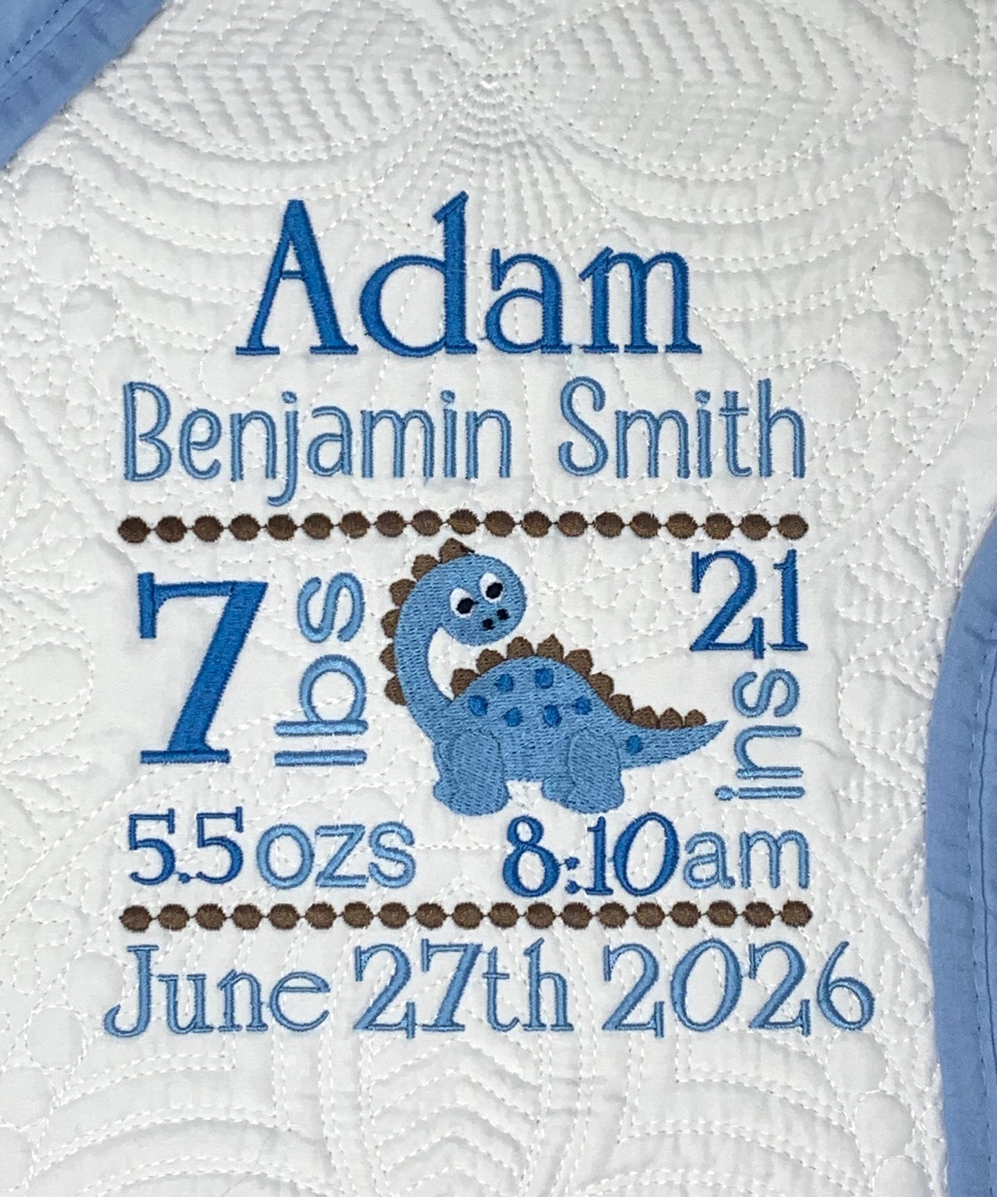 Baby Boy Quilt, Personalized, Baby Birth Statistics, Baby Blanket, Blue Quilt, New Baby Gift, Embroidered Name, Custom Baby Quilt