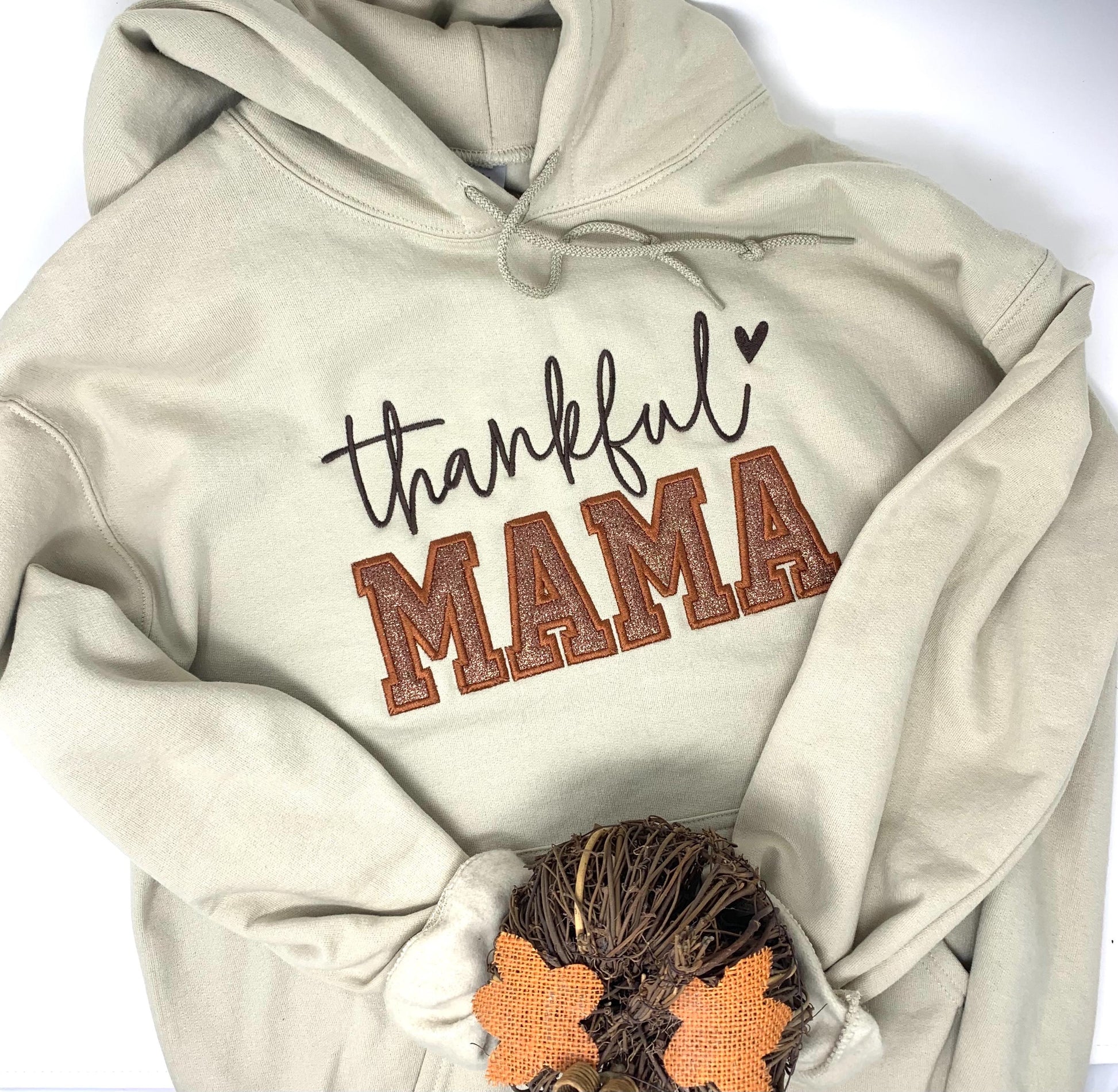 Thankful Mama Hoodie Sweatshirt, Woman's Hoodie, Embroidered Sweatshirt, Sweater, Sand, Beige