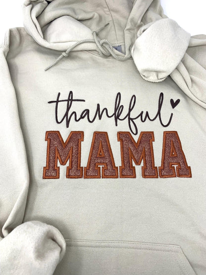Thankful Mama Hoodie Sweatshirt, Woman's Hoodie, Embroidered Sweatshirt, Sweater, Sand, Beige