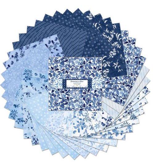 Blue Floral Fabric Squares, 10 inch squares, Dreaming in Blue, Layer Cake, Deane Beesley Collection, Wilmington Prints, Q518-838-518