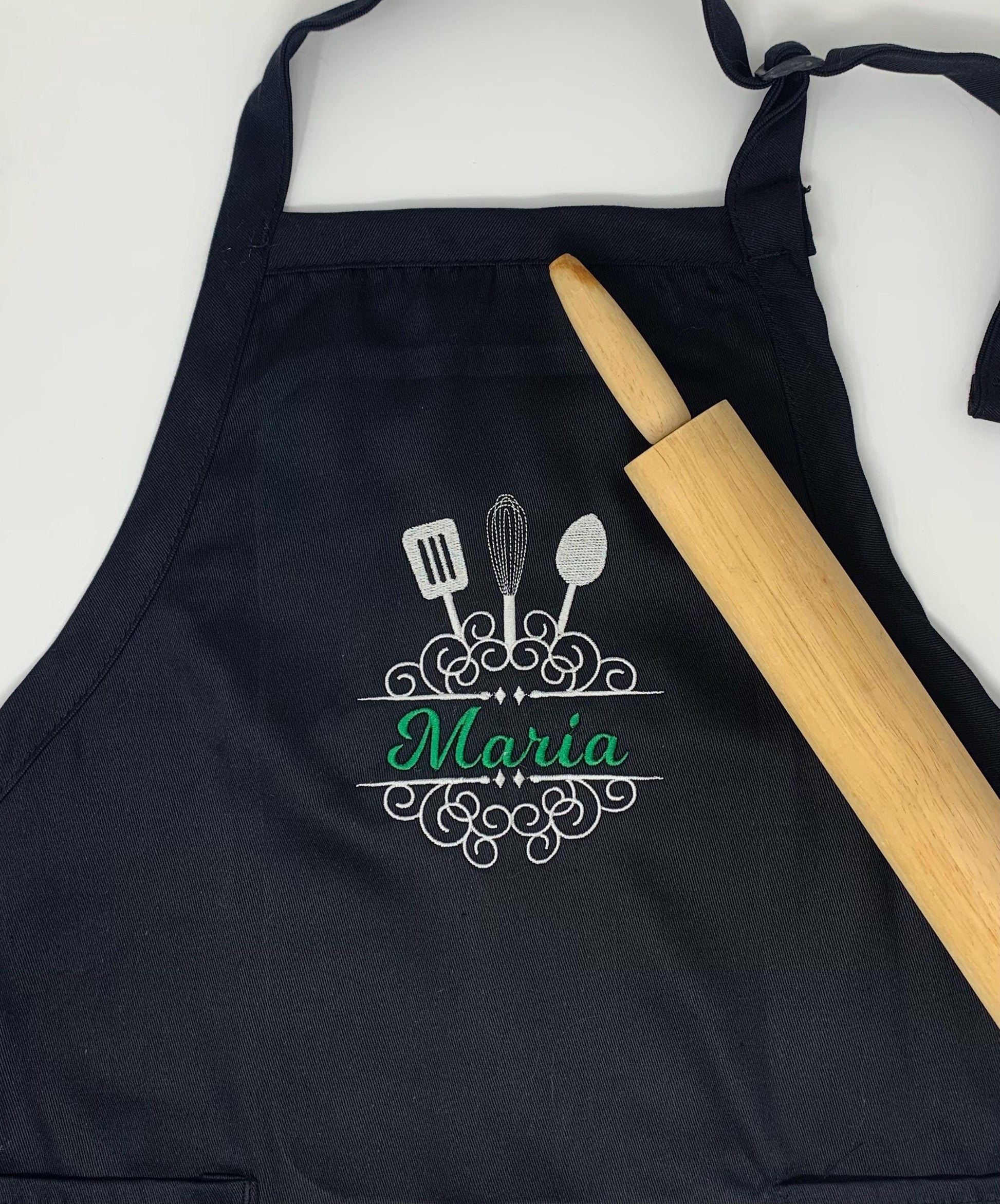Apron, Chef, Cook, Personalized Custom Apron, Kitchen Apron, Split Utensils, Black, Blue, Red, White Apron, Embroidered, Personalized Gift