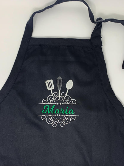 Apron, Chef, Cook, Personalized Custom Apron, Kitchen Apron, Split Utensils, Black, Blue, Red, White Apron, Embroidered, Personalized Gift