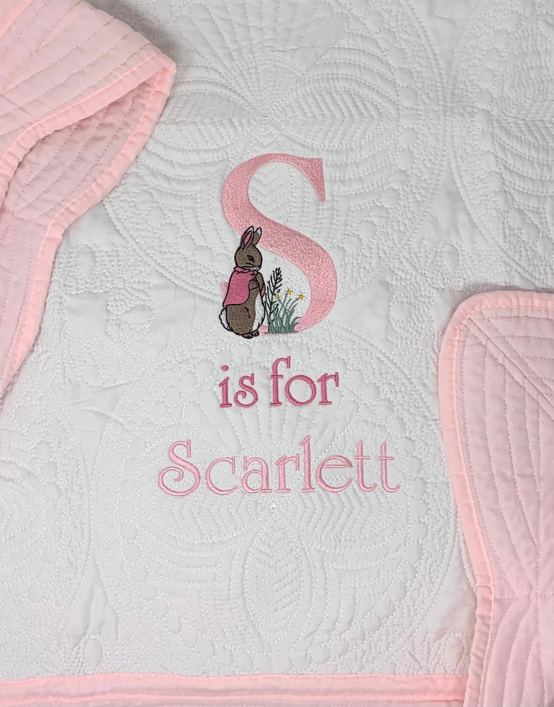 Bunny Baby Girl Quilt, Personalized, Baby Blanket, Pink Quilt, New Baby Gift, Embroidered Name, Custom Baby Quilt, Baby's Name