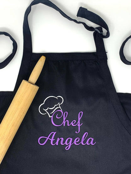 Chef Cook Apron, Black Apron, Embroidered, Personalized Gift