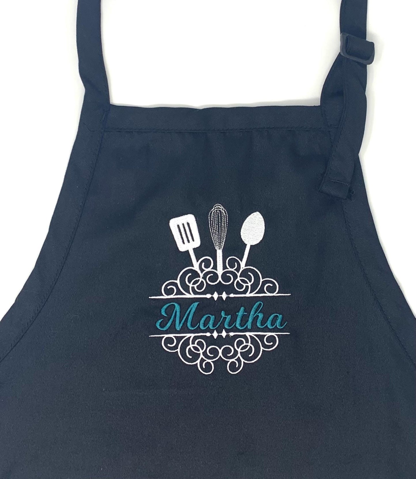 Apron, Chef, Cook, Personalized Custom Apron, Kitchen Apron, Split Utensils, Black, Blue, Red, White Apron, Embroidered, Personalized Gift