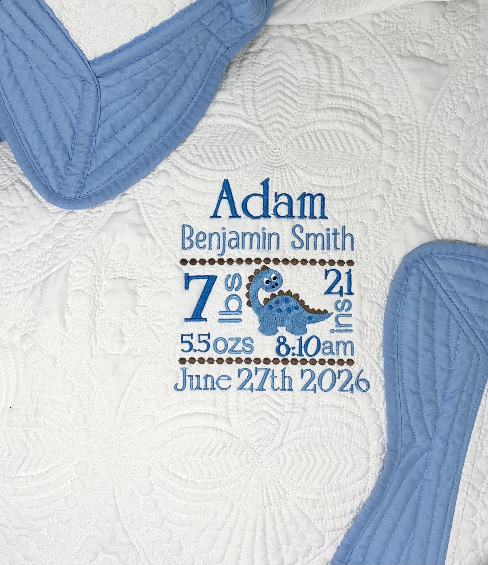 Baby Boy Quilt, Personalized, Baby Birth Statistics, Baby Blanket, Blue Quilt, New Baby Gift, Embroidered Name, Custom Baby Quilt