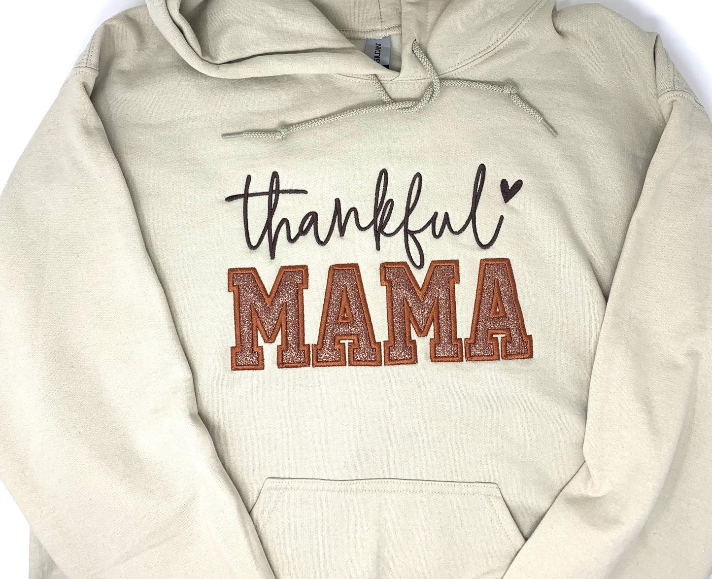 Thankful Mama Hoodie Sweatshirt, Woman's Hoodie, Embroidered Sweatshirt, Sweater, Sand, Beige
